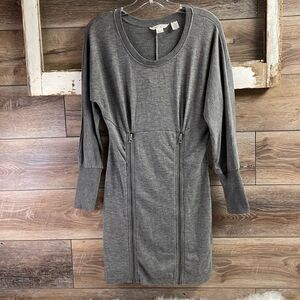 Dereck Heart Women's Gray Scoop Neck Long Sleeve Knee Length Size Medium